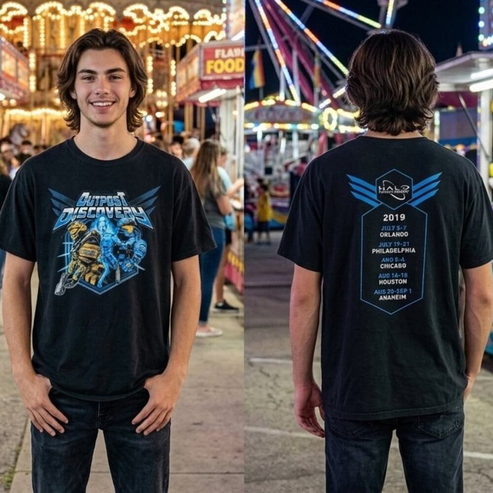 Vintage Halo Outpost Discovery T Shirt Mens Medium Black 2019 Gaming Graphic Tee